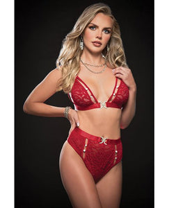 Sexy & Sultry High Waist Panty & Bra Red O/S