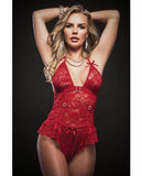 Flared Lace Teddy w/Snap Crotch Red O/S