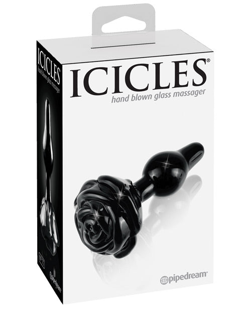 Icicles No77 HandBlown Glass Rose Butt Plug-Black