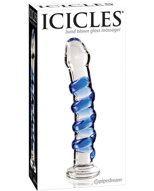 Icicles No5 HandBlown Glass Massager w/ Blue Swirls