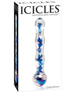 Icicles No8 HandBlown Glass Massager- Clear w/ Inside Blue Swirls