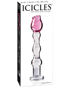 Icicles No12 Handblown Glass Massager- Clear w/ Rose Tip