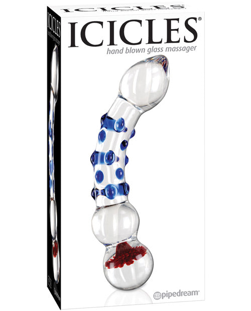 Icicles NO 18. Hand Blown Glass Massager- Clear with Blue Nobs