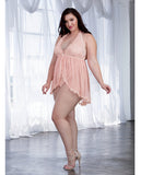 Lace & Sheer Skirted Teddy Pink Champagne